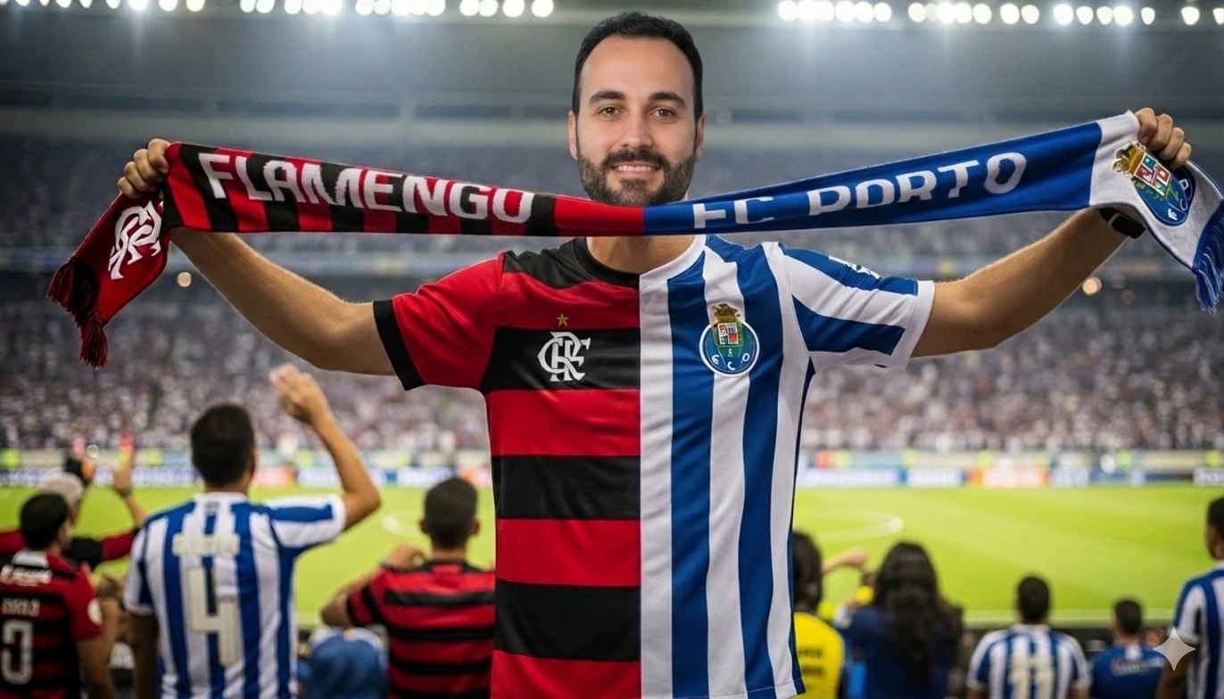 Rodrigo Póvoa celebrating his connection with Flamengo and FC Porto
